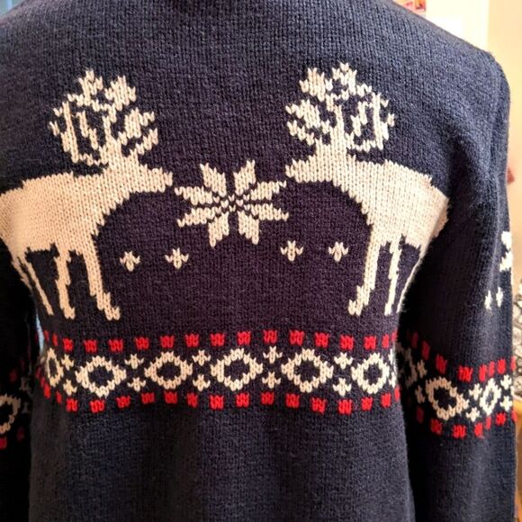 H&M Turtleneck Sweater Heavy Navy Blue Reindeer Pattern  XS - Picture 3 of 10
